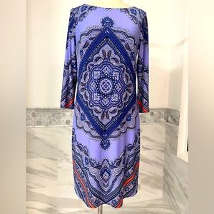 Antonio Melani Stretch Damask Print Lavender Purple Dress Sz M